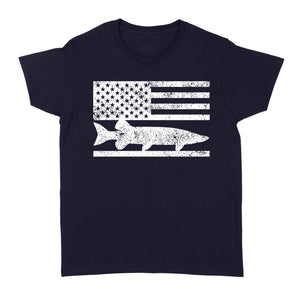 Musky Fisherman American Flag Fishing Women's T Shirt - FSD1412D02