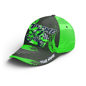 Personalized Green Dirt Bike Cap - Custom Name Biker BWB Hat Motorcycle Lovers Cap Off-Road CDT03