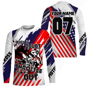 Patriotic Personalized Dirt Bike Jersey UPF30+ When in Doubt Throttle It out American Motocross NMS1184