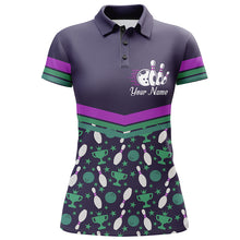 Load image into Gallery viewer, Women Polo Bowling Shirt Personalized, Bowling Girl Purple Bowlers Jersey Short Sleeves NBP34