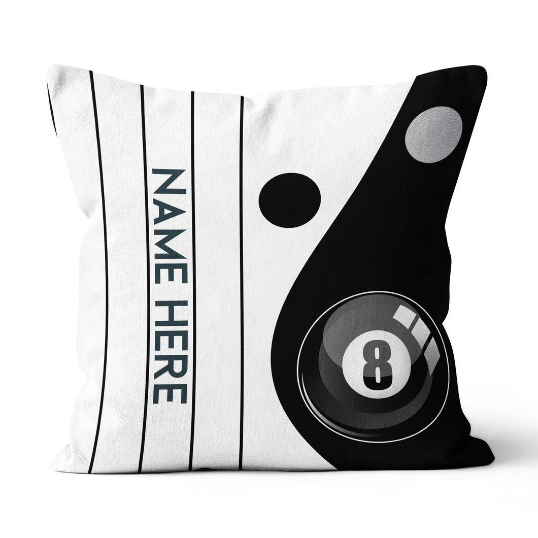 Custom Black White 8 Ball Pool Throw Pillow, Personalized Billiard Pillow Gifts TDM0859