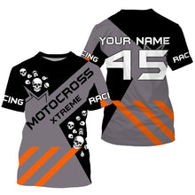 Load image into Gallery viewer, Black Motocross jersey custom name number kids men women UPF30+ dirt bike skull MX shirt offroad  PDT148