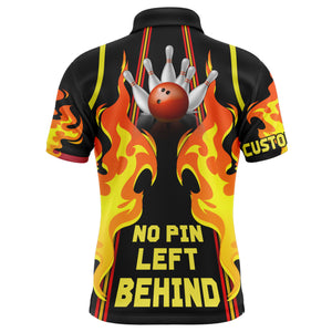 No Pin Left Behind Personalized Men Polo Bowling Shirt, Cool Flame Bowler Jersey NBP26