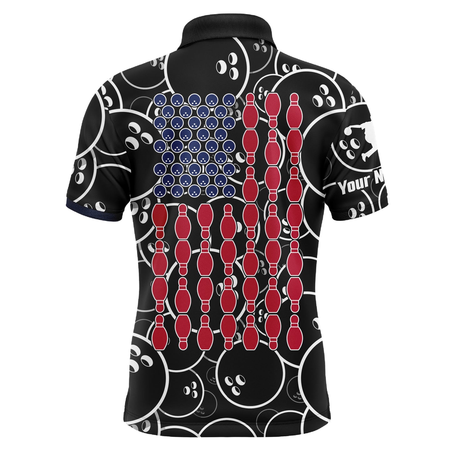 Custom American Flag Men Polo Bowling Shirt Black USA Bowling Short Sleeve Polo Men Bowlers NBP01