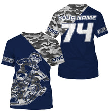 Load image into Gallery viewer, Blue camo custom name&amp;number Motocross racing jersey kids men women UV dirt bike shirt motorcycle PDT133