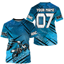 Load image into Gallery viewer, Blue dirt bike racing jerseys MX custom number&amp;name motocross kids men UV offroad long sleeve shirt PDT163