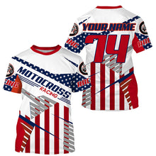 Load image into Gallery viewer, Custom American flag dirt bike jersey youth men women UPF30+ Patriotic Motocross shirt motorcycle PDT351