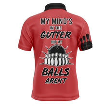 Load image into Gallery viewer, Funny Men Polo Bowling Shirt, My Mind&#39;s in The Gutter But My Balls Aren&#39;t, Custom Bowler Team Jersey NBP24