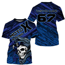 Load image into Gallery viewer, Motocross jersey youth adult blue MotoX personalized skull dirt bike off-road UV riding motorcycle PDT162