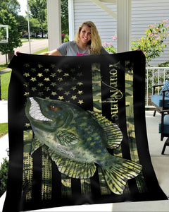 Crappie fishing American flag camo black angry crappie fish ChipteeAmz's art custom throw fleece blanket AT050