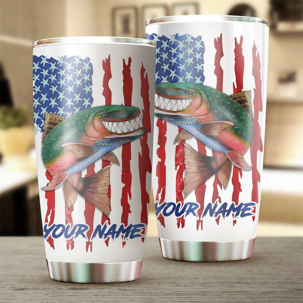 1pc Trout fly fishing American flag rainbow trout ChipteeAmz's art Custom Stainless Steel Tumbler Cup AT058