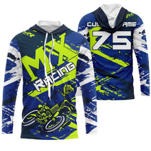 Load image into Gallery viewer, Blue Motocross jersey dirt bike custom shirt UPF30+ for kid men women MX racing off-road racewear PDT103