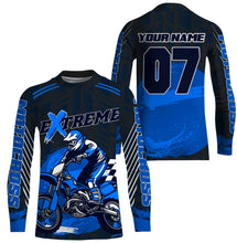 Load image into Gallery viewer, Personalized blue UPF30+ Motocross riding jersey extreme MX racing dirt bike off-road motorcycle  PDT39