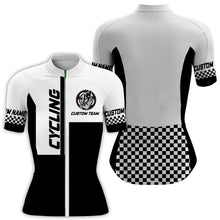 Load image into Gallery viewer, Black White women cycling jersey Custom UV cycle gear with 3 pockets full zipper Bicycling shirt| SLC120