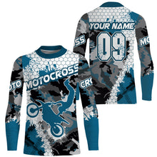 Load image into Gallery viewer, Women men kid custom Motocross jersey UPF30+ blue camo MX extreme biker racing off-road motorcycle PDT74