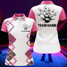 Load image into Gallery viewer, Personalized Women Polo Bowling Shirt Pink Leopard Girl Short Sleeve Team Female Bowlers Jersey NBP07