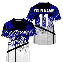 Load image into Gallery viewer, Custom Motocross jersey kid&amp;adult MotoX extreme dirt road UV protective blue dirt bike shirt PDT368