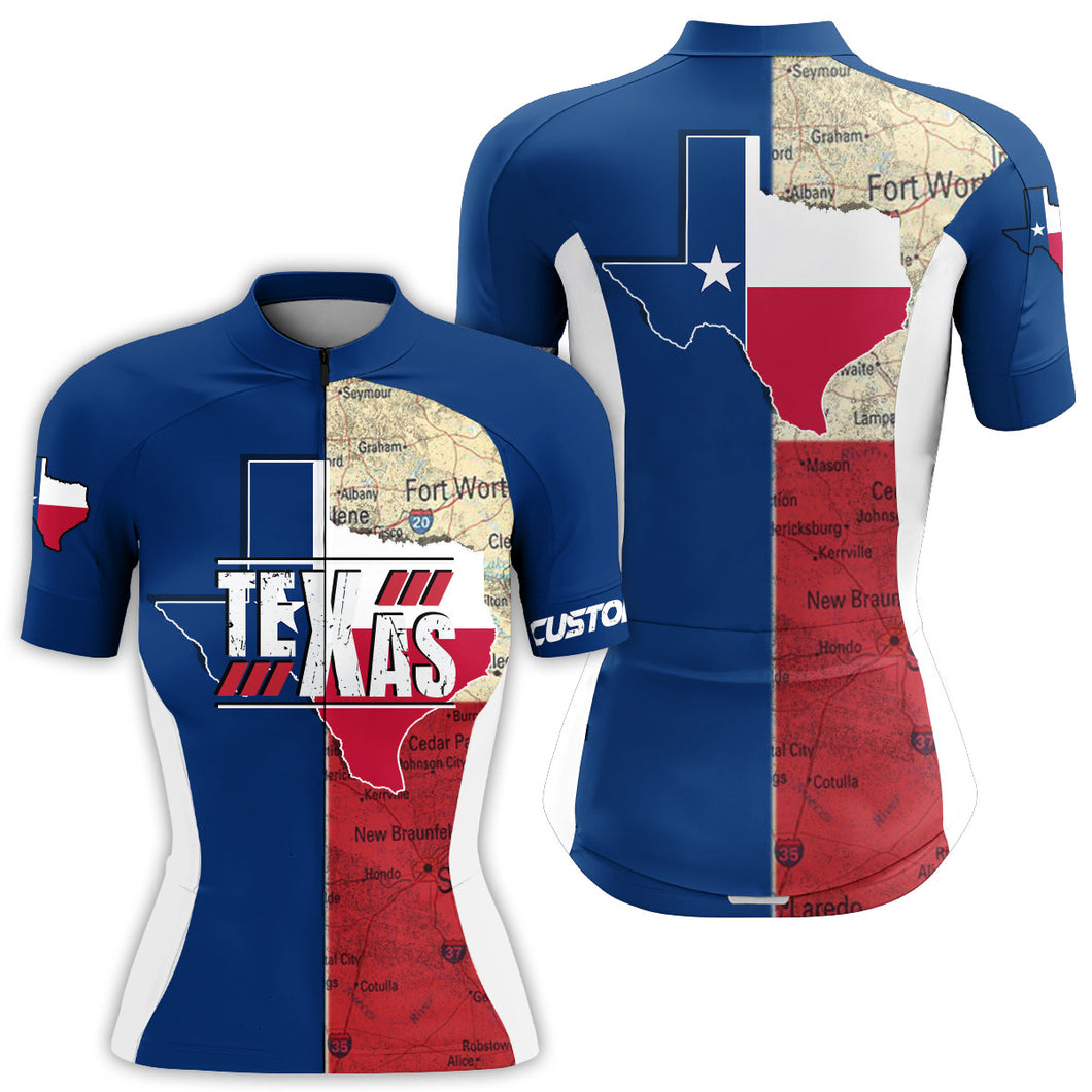 Texas Women's cycling jersey with full zip UPF50+ bike shirt 3-rear pockets MTB BMX cycle gear| SLC144