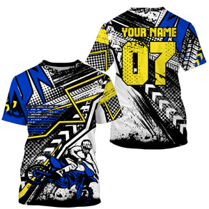 Blue Motocross jersey youth kid adult dirt bike custom UPF30+ MX riding extreme shirt motorcycle PDT93