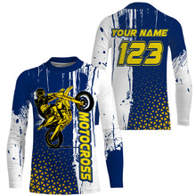 Load image into Gallery viewer, Custom motocross jersey blue kid men women UPF30+ MX racing dirt bike off-road motorcycle racewear NMS989