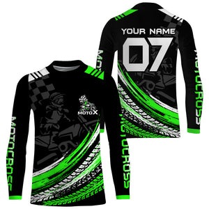 MX Jersey Youth&Adult UPF30+ Green Dirt Bike Riding Shirt Motocross Off-Road Long Sleeves PDT454