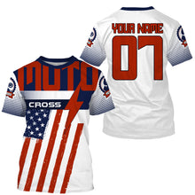 Load image into Gallery viewer, Custom motocross jersey American flag UPF30+ men women kid dirt bike racing motorcycle Patriotic NMS1001