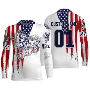 Custom Quad Bike Shirt UPF30+ ATV Motocross Jersey Racing Adult Youth American Flag Long Sleeves NMS1338