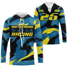 Load image into Gallery viewer, Blue camo custom motocross racing Jersey UPF30+ kids men women dirt bike long sleeves off-road NMS1037