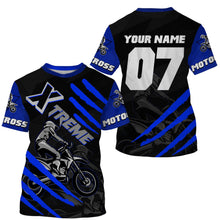 Load image into Gallery viewer, Xtreme customizable UPF30+ blue MX jersey for kid youth adult dirt bike racing shirt motorcycle PDT33