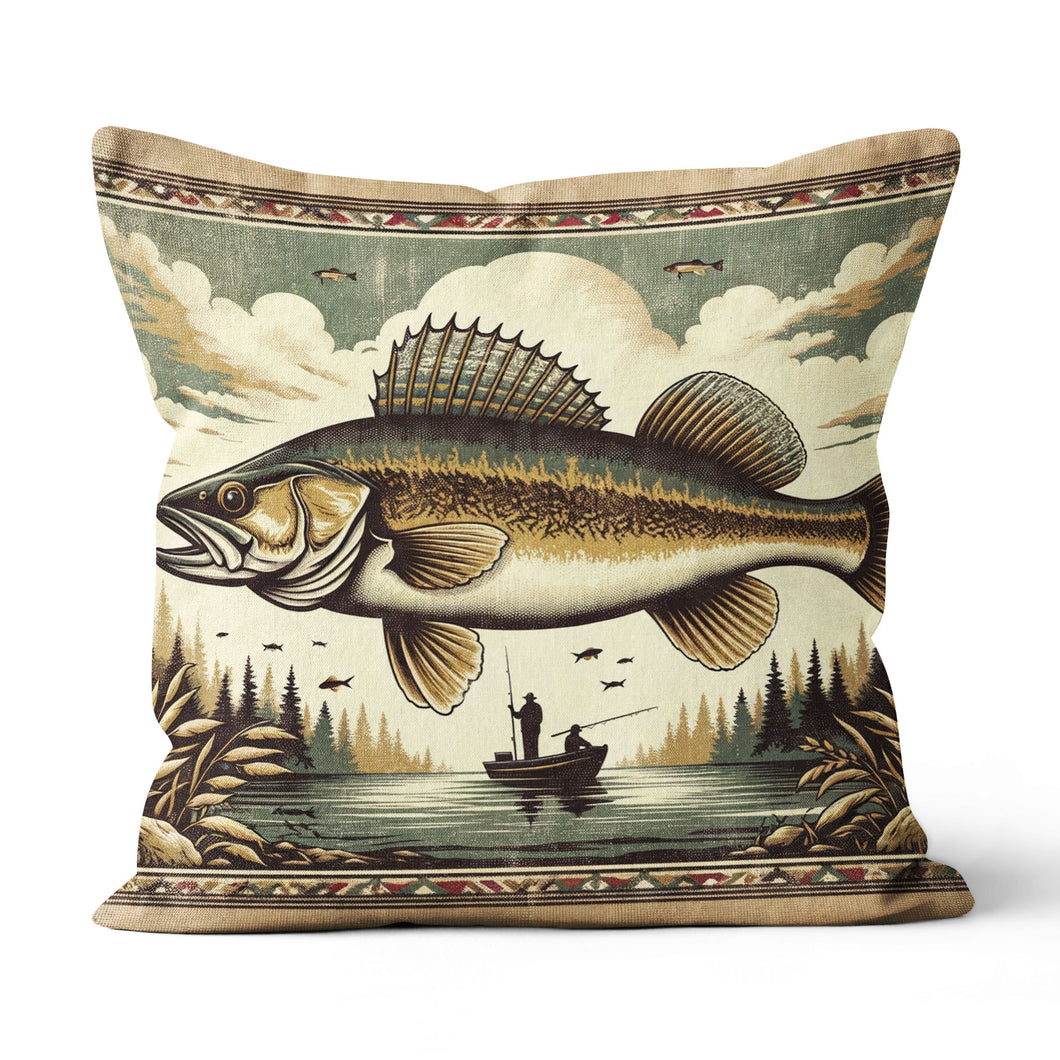 Walleye Fishing Lodges Fishing Pillow, Rustic Fishing Cabins decor Fishing Gifts IPHW5698