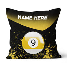 Load image into Gallery viewer, Personalized Yellow 9 Ball Billiard Pillow Custom Gifts For Pool Players VHM0926