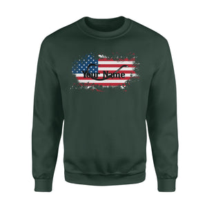 Custom name American Flag Fish Hook fishing Crew Neck Sweatshirt, personalized fishing apparel gift for Fishing lovers- NQS1198