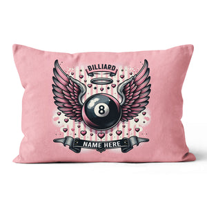 Personalized Pink Billiard With Wings Pillow, Best Valentine Gifts For Billiard Lover TDM0884