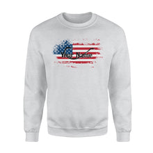 Load image into Gallery viewer, Custom name American Flag Fish Hook fishing Crew Neck Sweatshirt, personalized fishing apparel gift for Fishing lovers- NQS1198