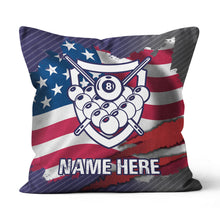 Load image into Gallery viewer, Personalized US Flag Billiards 8 Ball Throw Pillow Custom Billiard Gifts VHM0919