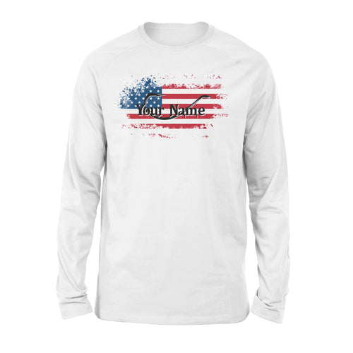 Custom name American Flag Fish Hook fishing Long Sleeve, personalized fishing apparel gift for Fishing lovers- NQS1198