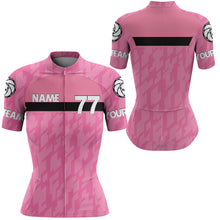 Load image into Gallery viewer, Pink women cycling jersey UPF50+ Camo biking tops girl with 3 pockets Custom breathable bike shirt| SLC122