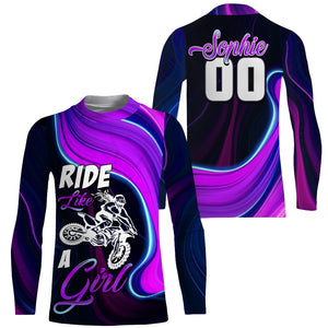 Ride Like A Girl Custom Motocross Jersey UPF30+ Women Dirt Bike Shirt Long Sleeves NMS1354