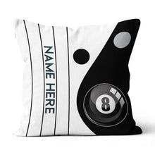 Load image into Gallery viewer, Custom Black White 8 Ball Pool Throw Pillow, Personalized Billiard Pillow Gifts TDM0859