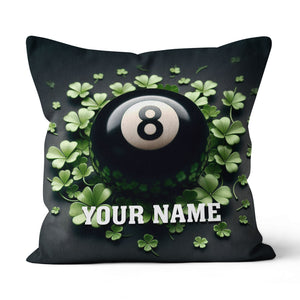 Funny 8 Ball Pool And Clovers Black Pillows Custom Name Billiard Pillows TDM0818