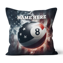 Load image into Gallery viewer, Personalized 8 Ball Pool US Flag Smoke Pillow, Patriotic Billiard Pillow TDM0852