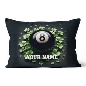 Funny 8 Ball Pool And Clovers Black Pillows Custom Name Billiard Pillows TDM0818