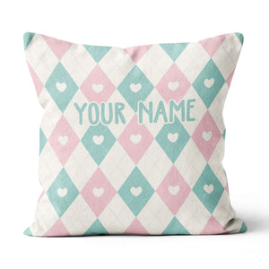 Argyle Pattern With Hearts Custom Cute Throw Pillow Personalized Gifts LDT1126