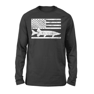 Musky Fisherman American Flag Fishing Long sleeve Shirt - FSD1412D02