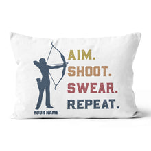 Load image into Gallery viewer, Funny Vintage Archery Aim Shoot Swear Repeat Custom Name White Pillow TDM0756