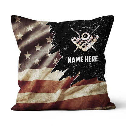 Personalized Retro Us Flag Billiard Throw Pillow, Best Patriotic Pillows TDM0908