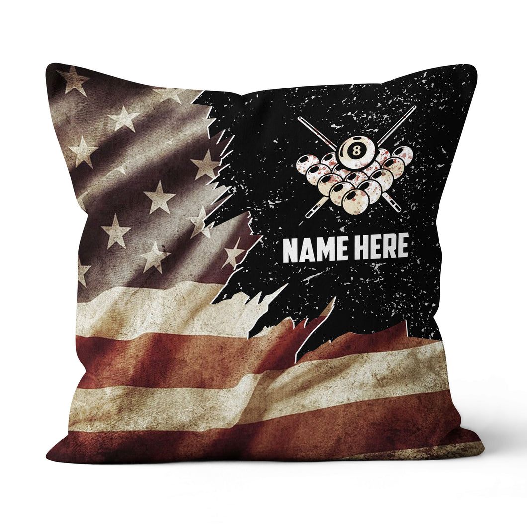 Personalized Retro Us Flag Billiard Throw Pillow, Best Patriotic Pillows TDM0908