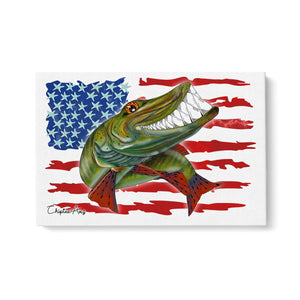 Musky fishing with American flag ChipteeAmz's art Matte Canvas AT012