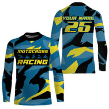 Load image into Gallery viewer, Blue camo custom motocross racing Jersey UPF30+ kids men women dirt bike long sleeves off-road NMS1037
