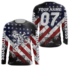 Load image into Gallery viewer, Adult&amp;kid UPF30+ American flag jersey Motocross customizable dirt bike off-road motorcycle shirt PDT28